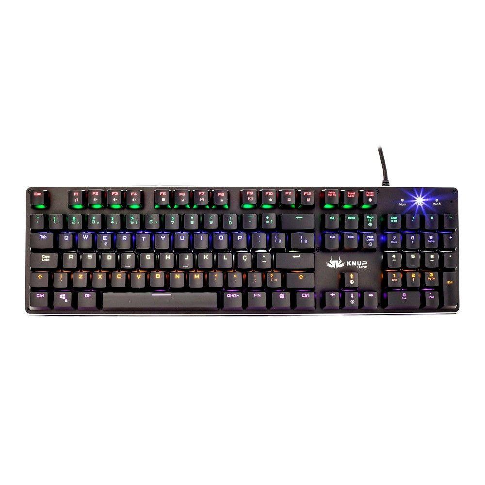 Teclado Gamer Usb Semi Mecânico Knup Kp-2046 Qwerty Portugues Brasil Com 12 Modos de Iluminação R