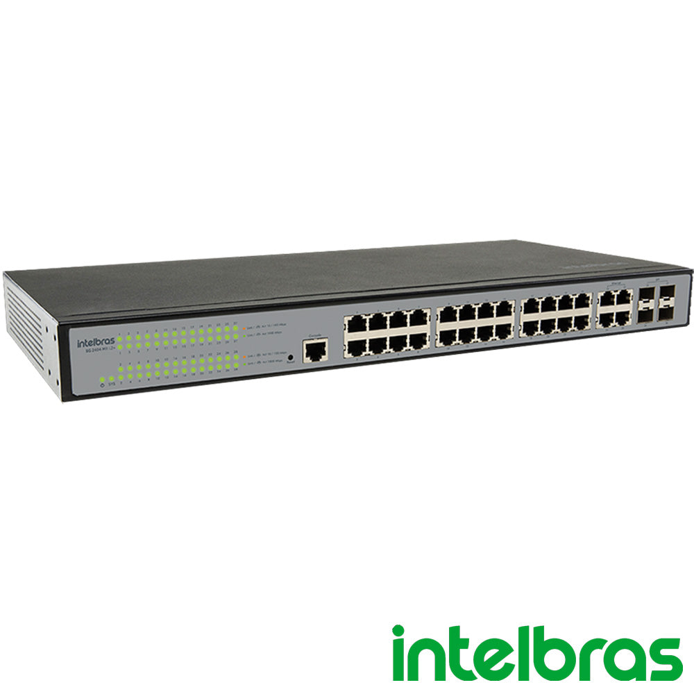 Switch Gerenciável 24 Portas Gigabit 10/100/1000 Mbps 4 Portas Gbic Intelbras SG 2404 MR L2+ SKD