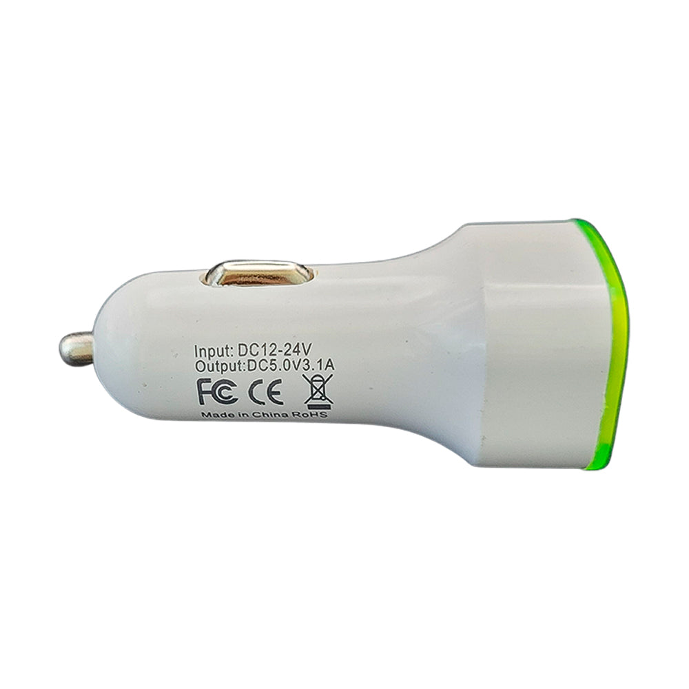 Carregador Veicular Fast Charging Com Duas Portas USB 2.1A/ 1.0A - Branco / Verde Claro