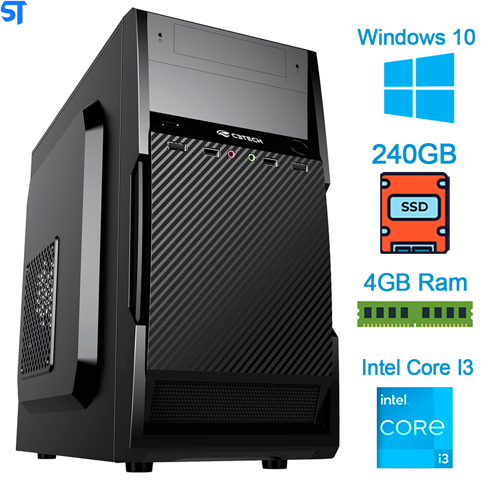 Computador Core i3 10100 Decima Geração - 4GB Memória Ram DDR4- SSD Kingston 240GB-ATX MT-25V2BK