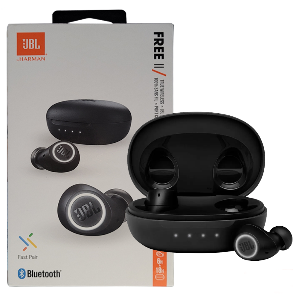 Fone de Ouvido Sem Fio JBL In Ear True Wireless Free II TWS, Bluetooth 5.0, Fast Pair, à Prova de Respingos, Preto