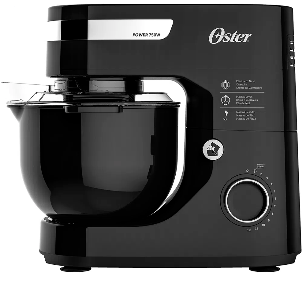 Batedeira Planetária, Preto, 220v, Oster -12 Velocidades Inox Preto - 750W