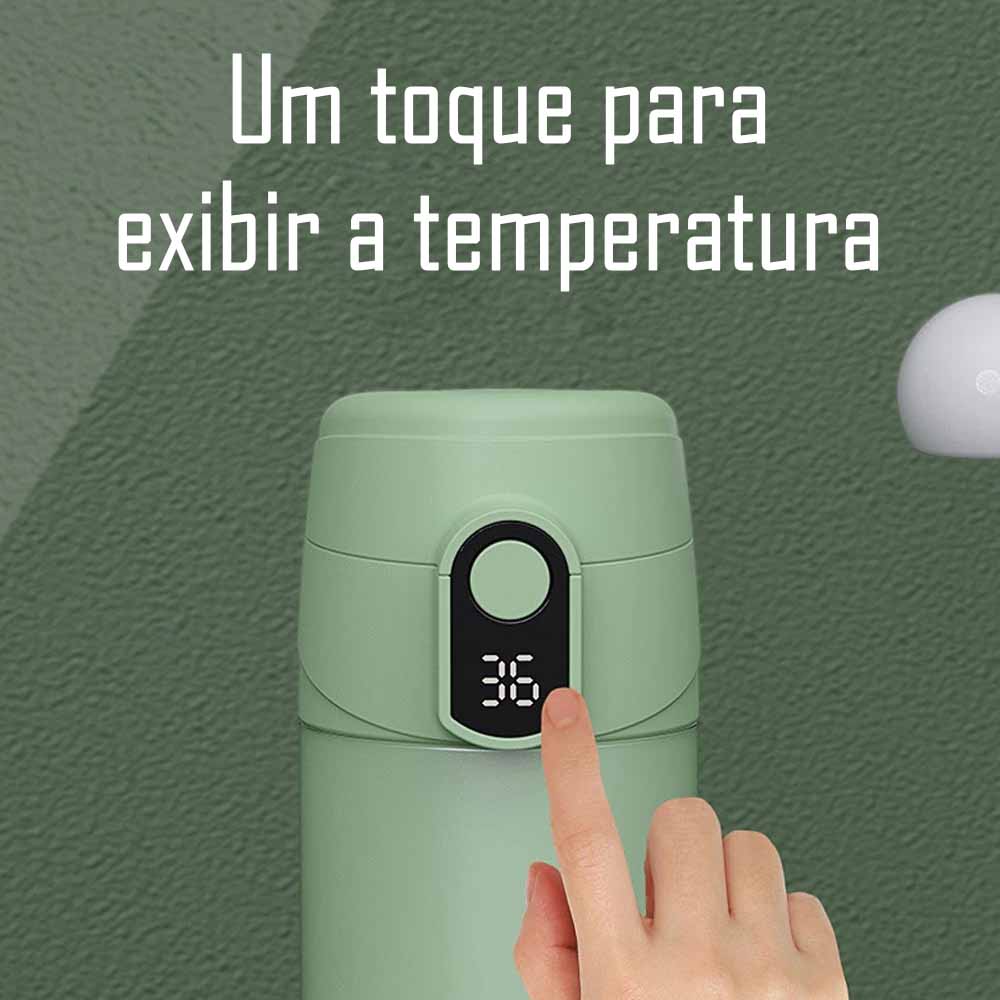 Garrafa Térmica Smart Com Display De Medidor De Temperatura e Aço Inoxidável 600Ml - Verde