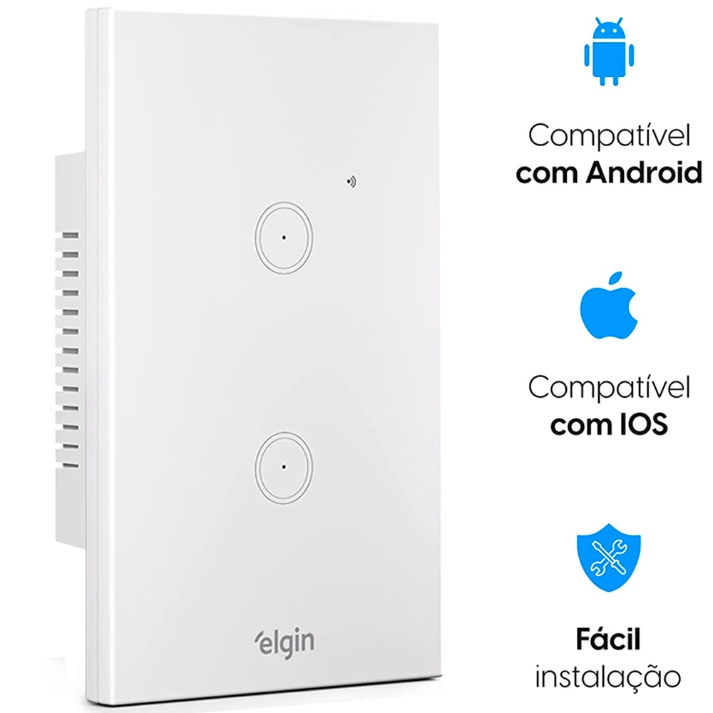Interruptor Inteligente 2 Botões Touch Smart Wifi Elgin 8INTWIFI200 Compatível Com Alexa e Google Home
