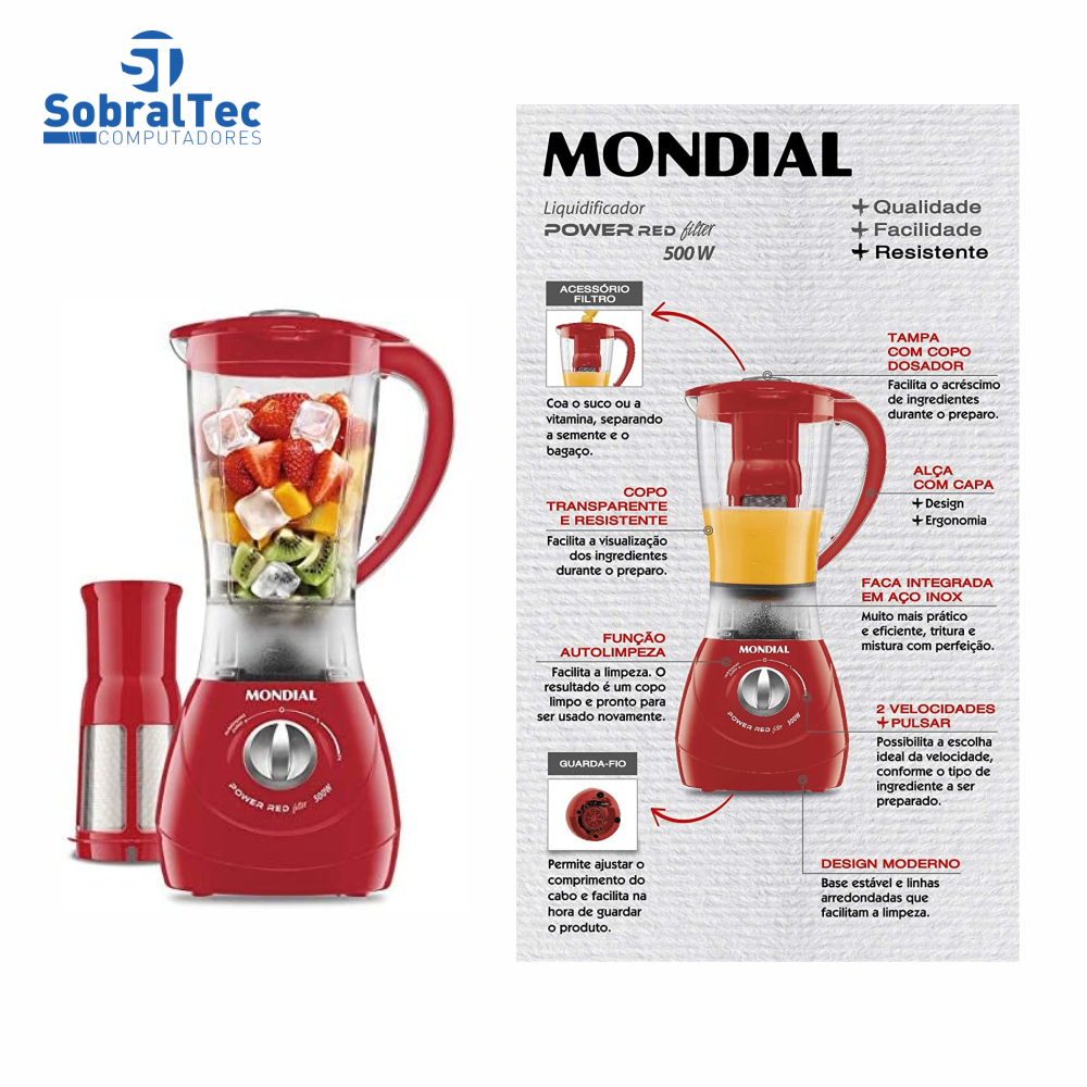 Liquidificador Mondial Turbo Power L-77 220V Vermelho Com Filtro