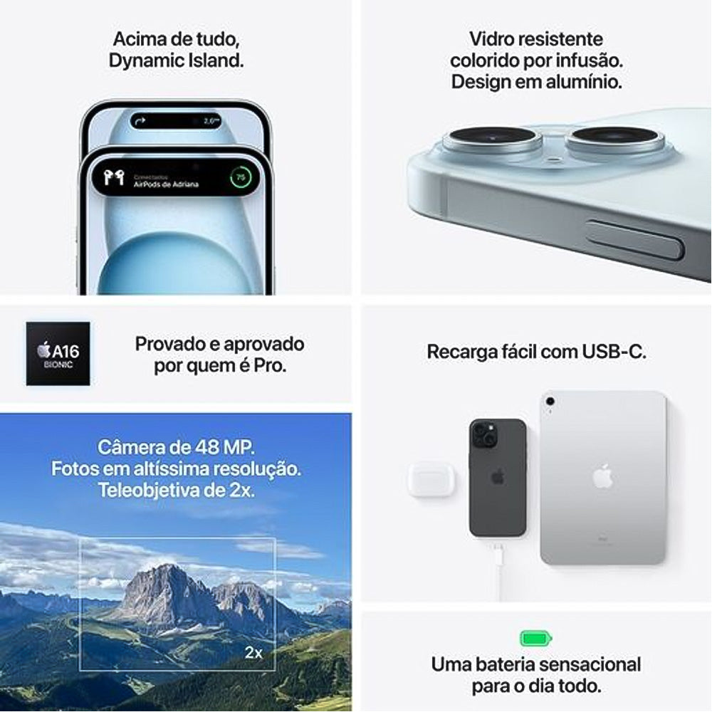 iPhone 15 Apple 256GB, Preto Tela de 6,1