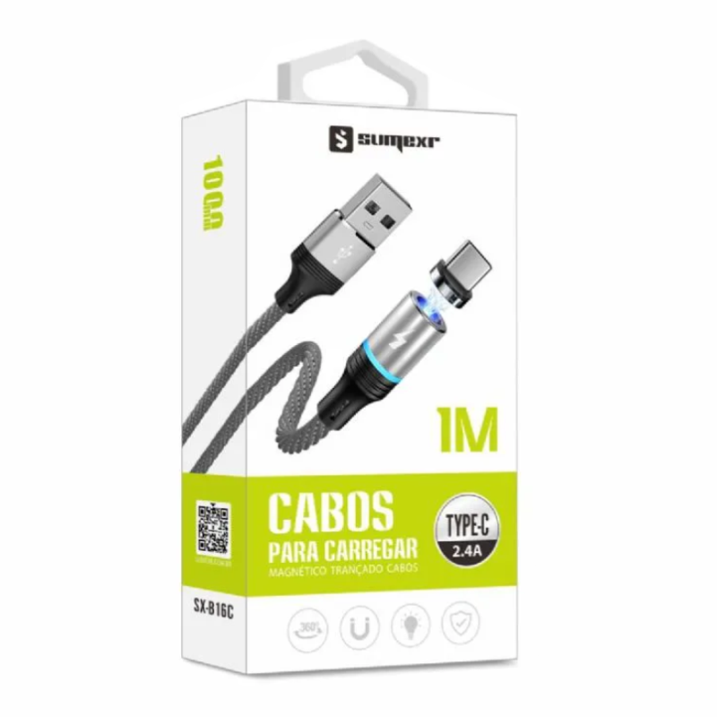 Cabo Para Carregar Magnetico Trançado USB Tipo C Sumexr SX-B16C