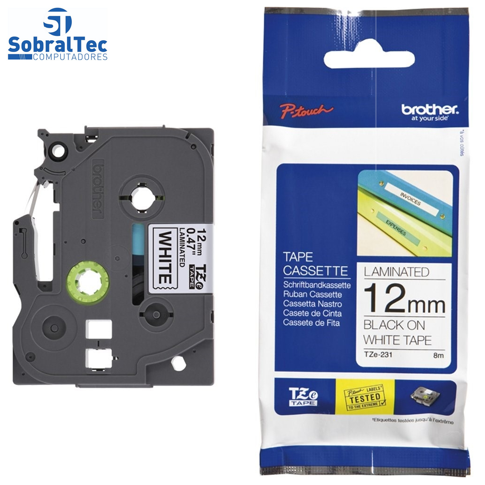 Fita para Rotulador Brother 12MM TZE231EU  Branca Com Escrita Preta
