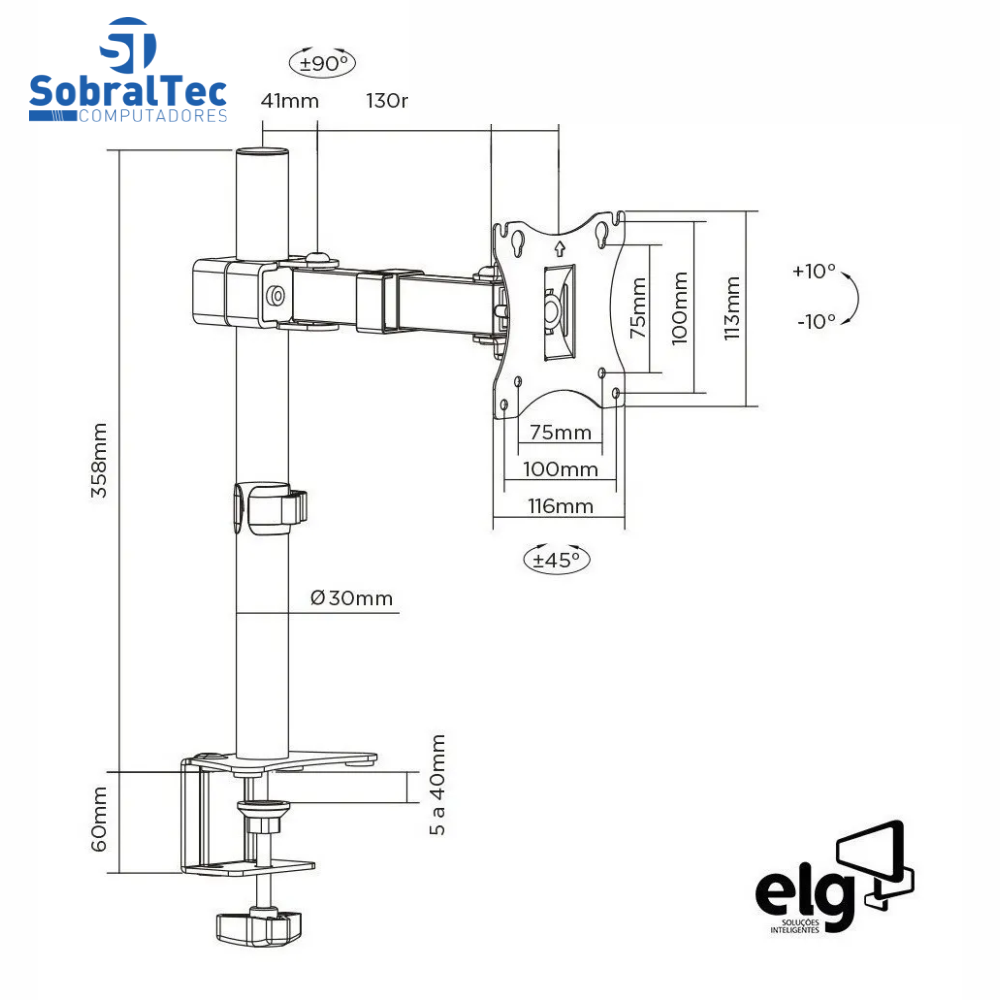 Suporte Articulado ELG Para Monitor De 17