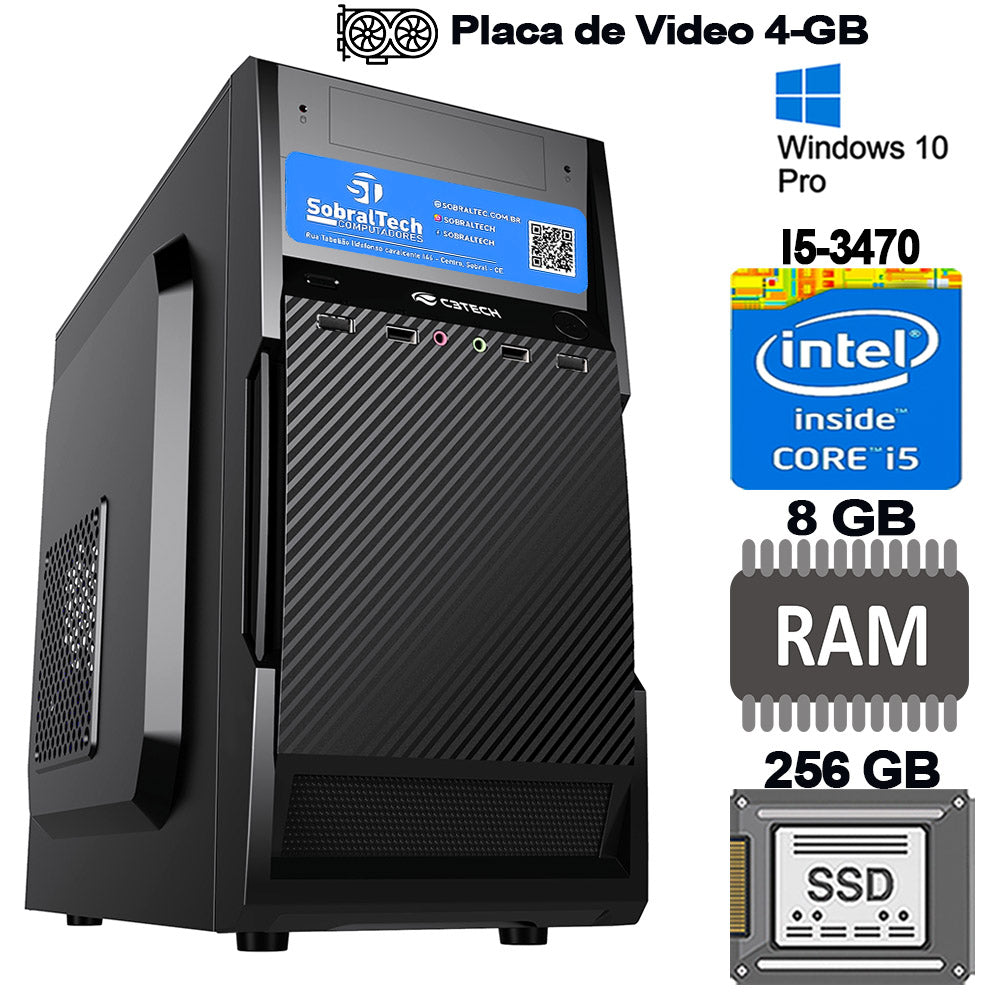 Computador Core i5 3470, SSD-256GB,  RAM-8GB DDR3,  Placa Vídeo 4GB, Fonte 500W