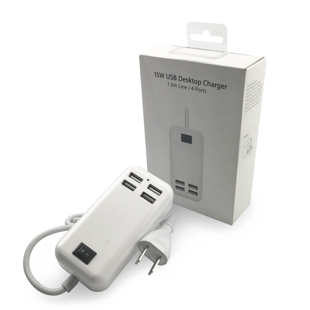 Carregador Usb De Mesa 15W 4 Portas 1,5m Branco