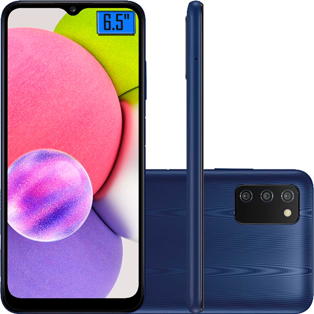 Smartphone Samsung Galaxy A03s 64GB Azul 4G - 4GB RAM Tela 6,5” Câm. Tripla + Selfie 5MP