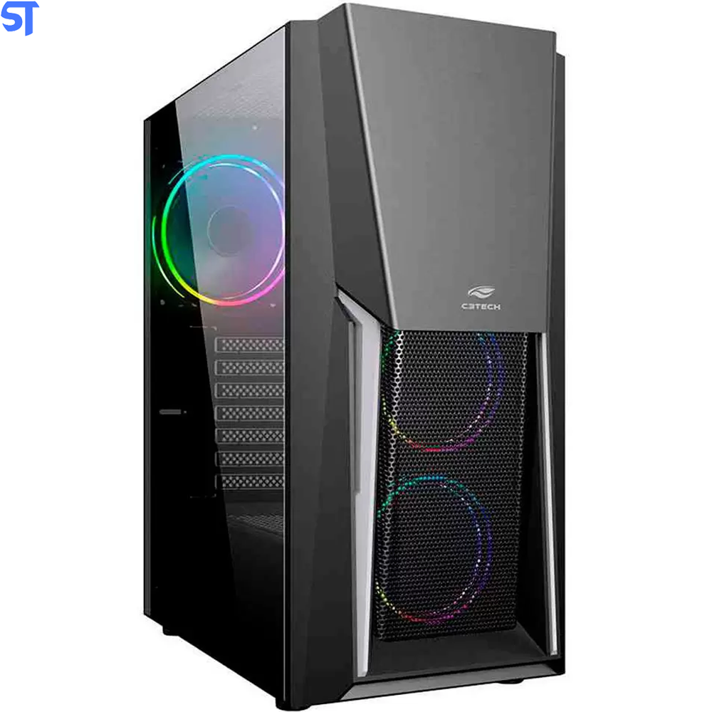 Gabinete Gamer C3Tech MT-G670SBK Mid Tower RGB com FAN Lateral em Vidro - MT-G670SBK