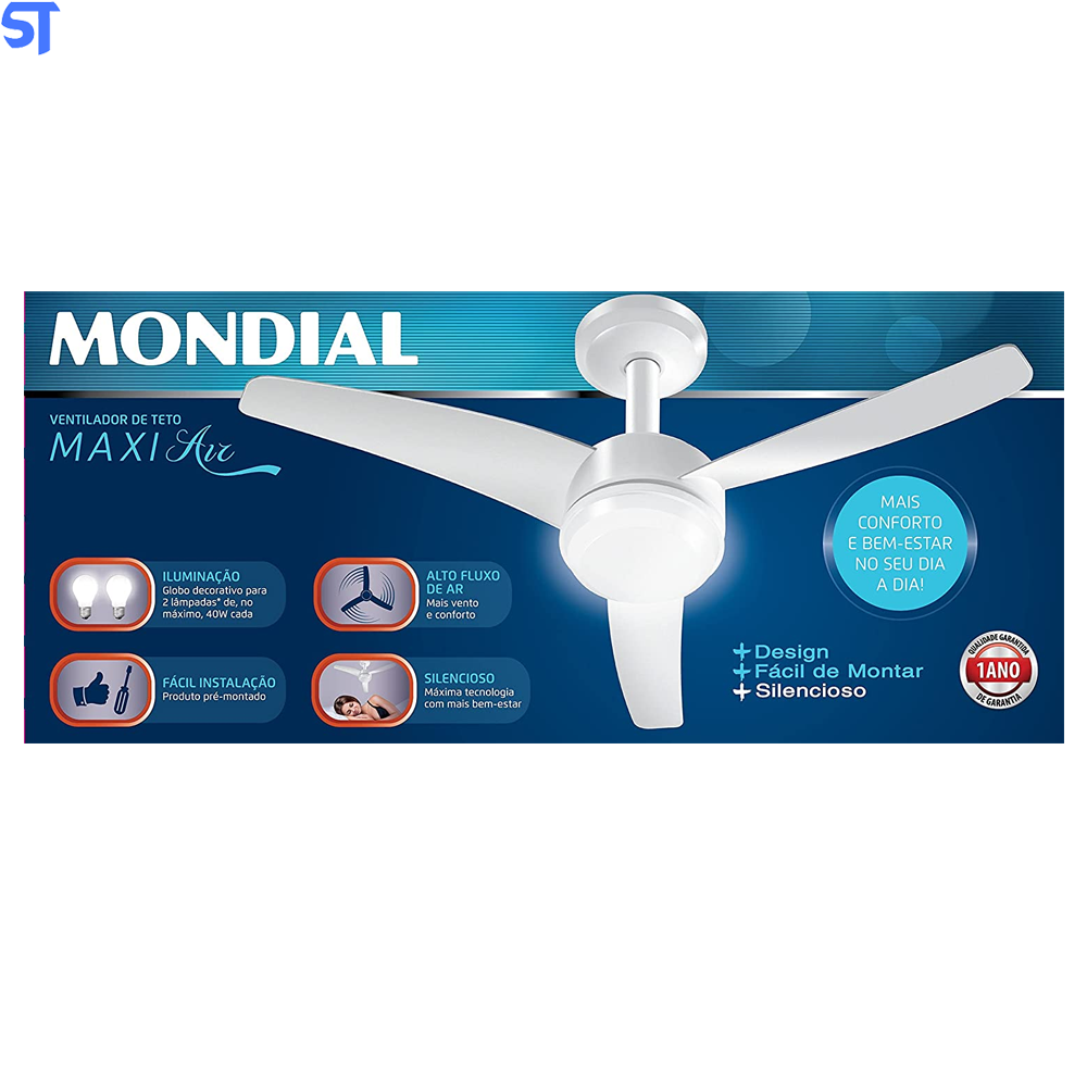 Ventilador Teto com Luminária Mondial, Maxi Air, 220V, Branco, 125W - VTE-01