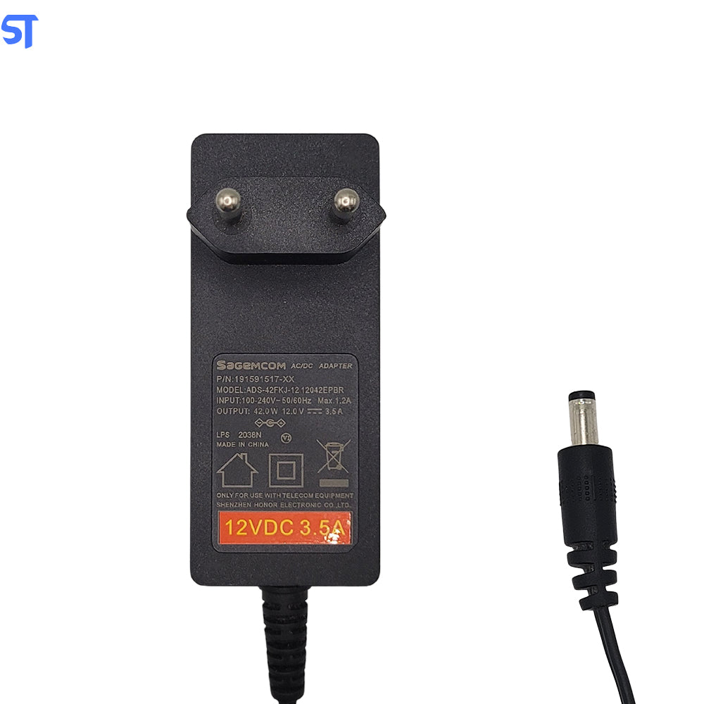Fonte de Alimentação AC/DC 12V 3.5A Plug P4 Pino 4.5mm x 3.0mm - Sagemcom