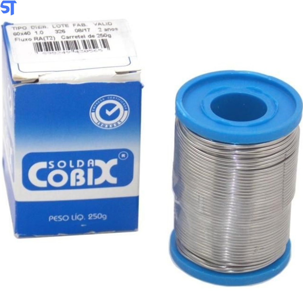 Solda Em Fio Estanho 1mm 60x40 Com Fluxo Cobix - Rolo 250g