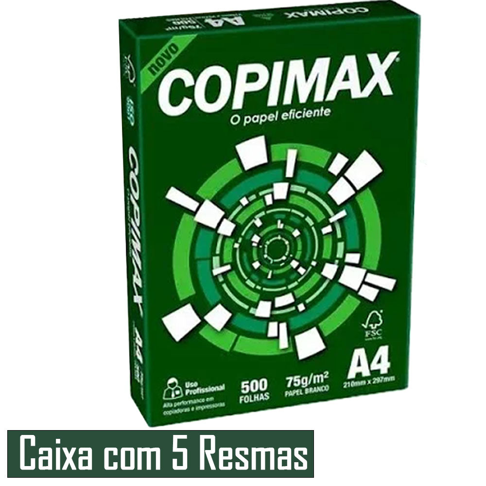 Caixa De Papel Sulfite A4 Copimax 75g Com 5 Resmas 2500 Folhas