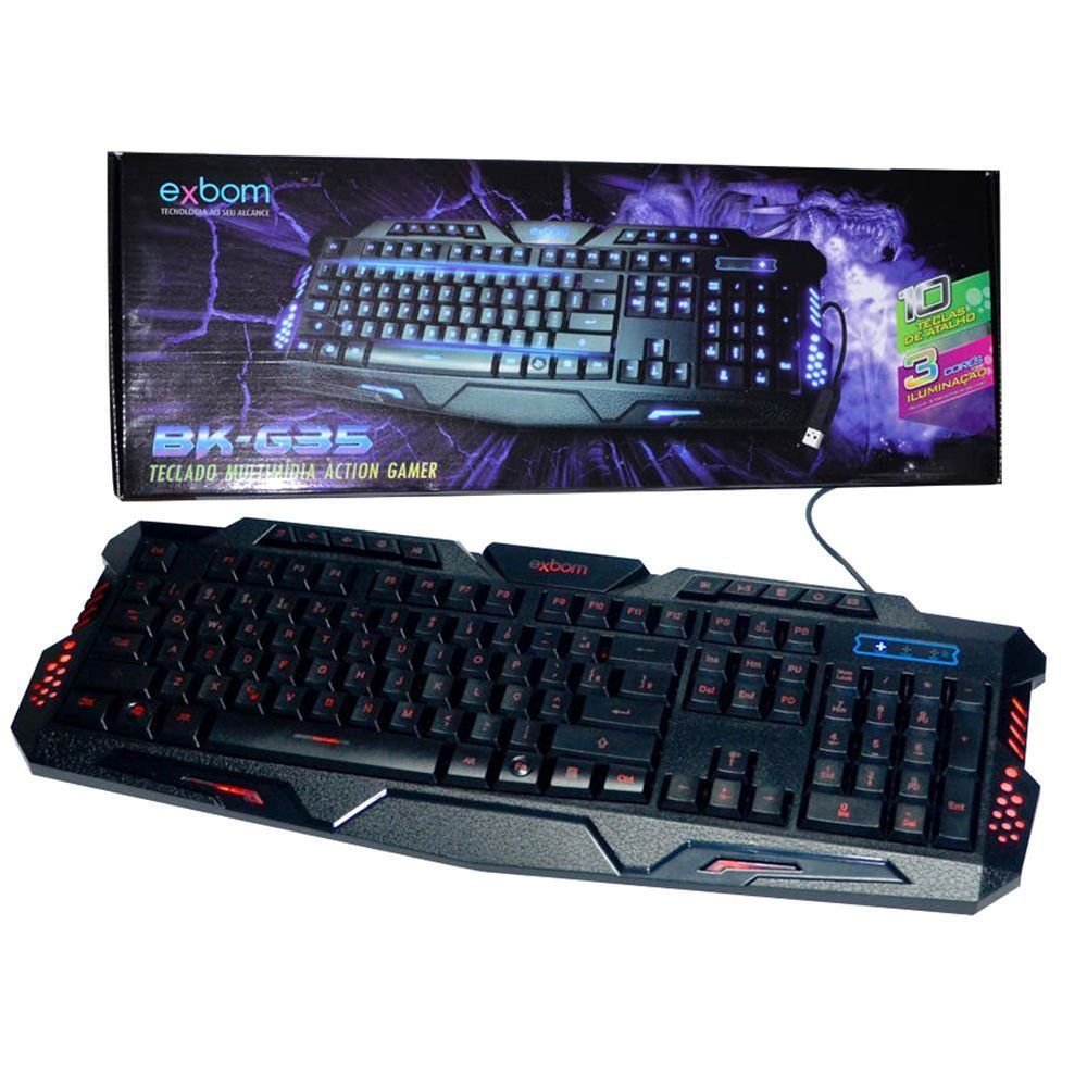 Teclado Multimidia Action Gamer Usb Com Ilum Exbom Bk-g35