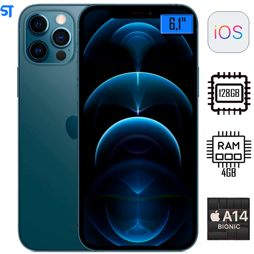 iPhone 12 Pro Apple 128GB Azul-Pacífico tela 6,1" Câmera tripla 12MP iOS