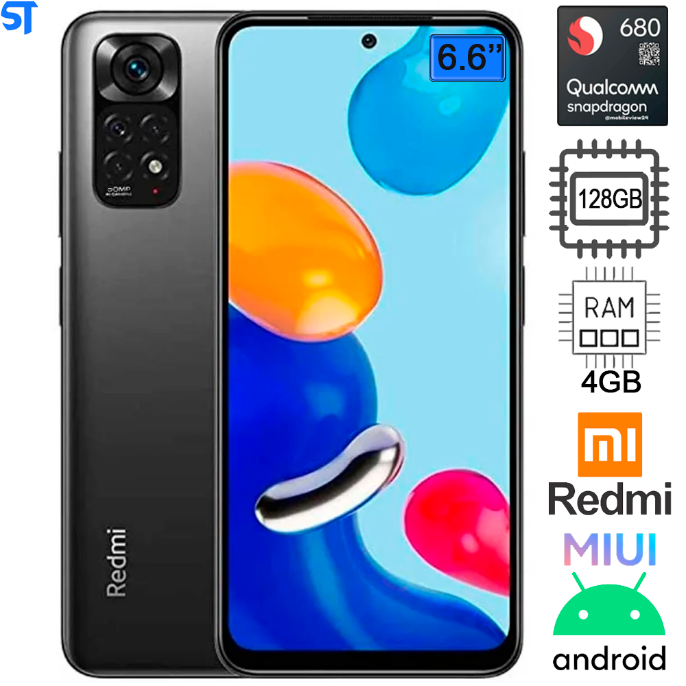 Smartphone Xiaomi Redmi Note 11 -128GB / 4GB RAM / Dual Sim / Tela 6.6" / Câmeras 50MP + 8MP e 16MP - Cinza (Versão Glob
