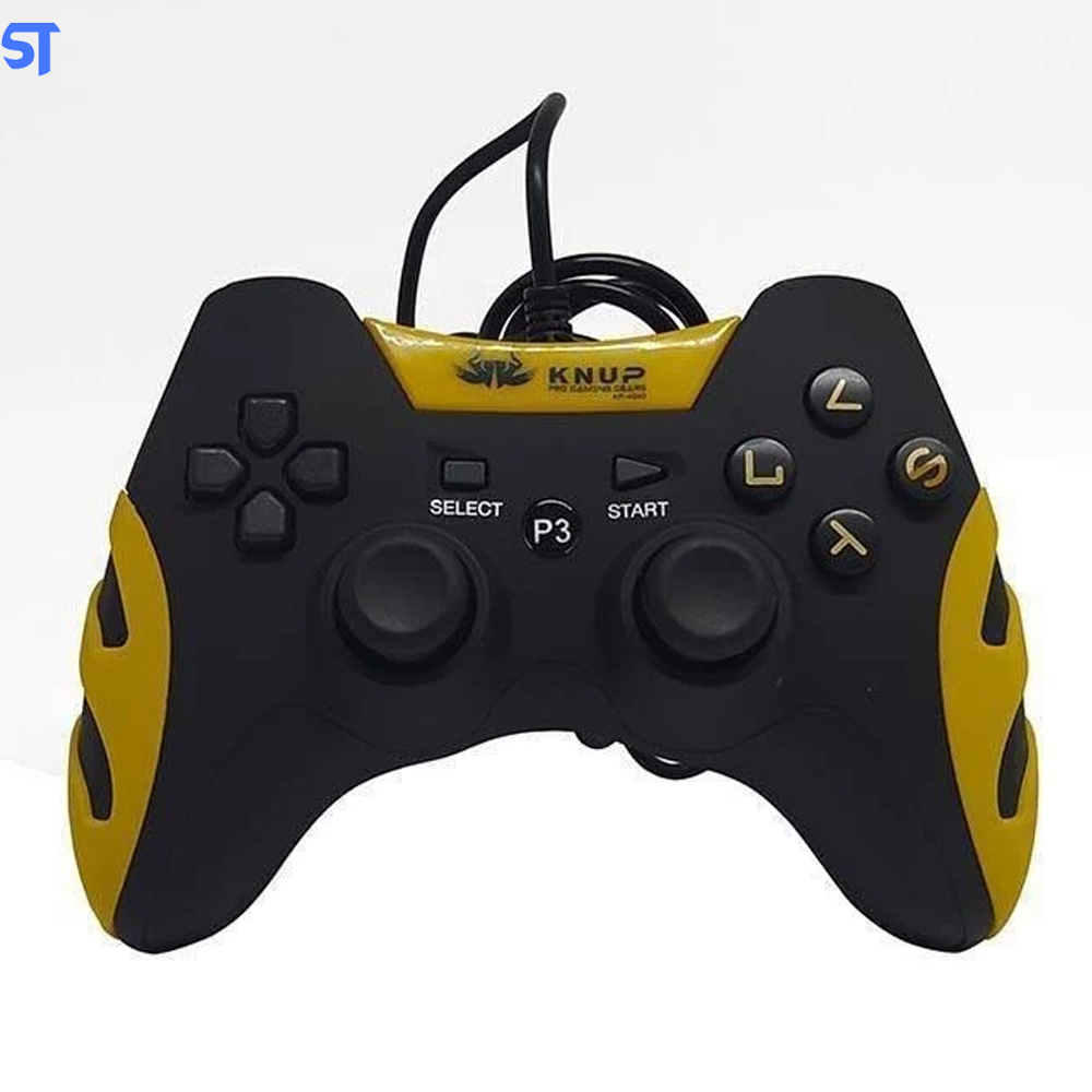Controle Gamer Knup Joystick USB Guerra, Compatível para PS3 e pc Preto com Amarelo  - KP4040