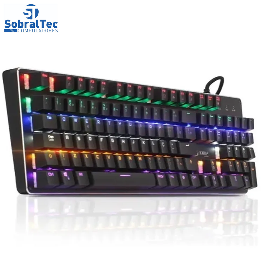 Teclado Gamer Usb Semi Mecânico Knup Kp-2046 Qwerty Portugues Brasil Com 12 Modos de Iluminação R