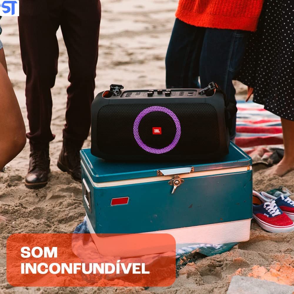 Caixa de Som Portátil Bluetooth JBL PartyBox On-The-Go, Com Microfone Sem Fio e Efeitos de Luzes - JBLPARTYBOXGOBBR2