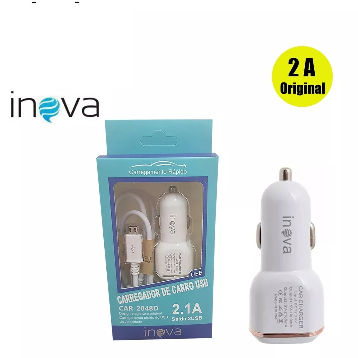 Carregador de Carro Cinzeiro Usb 2.1A Inova EL-Dc-051