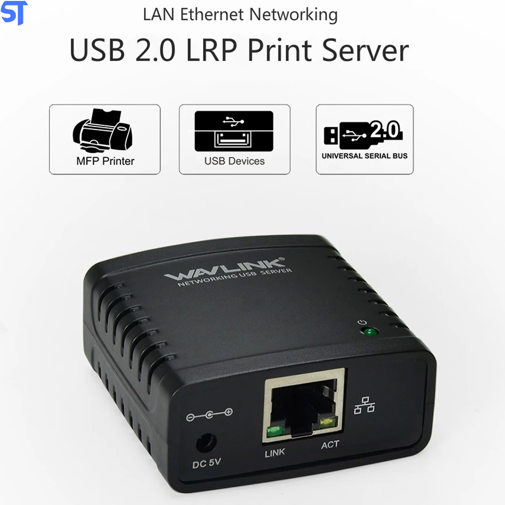 Print Server Adaptador de Rede Wavlink Mini Usb 2.0 Lrp de 100mbp Servidor de Impressão, Adaptador de Energia Lan Com Wi