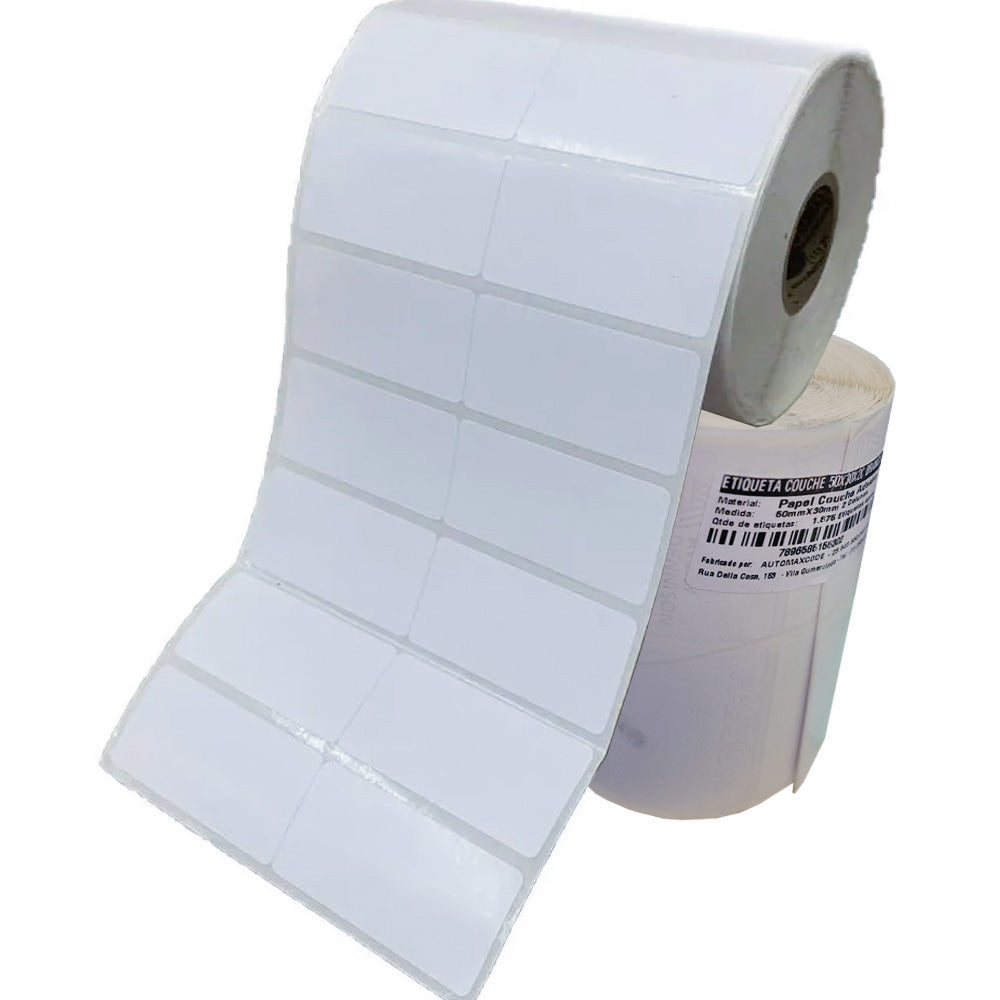 Rolo de Etiqueta 5x3 Cm | 50x30 Mm Couche Adesiva Branco 2 colunas  1876 etiquetas