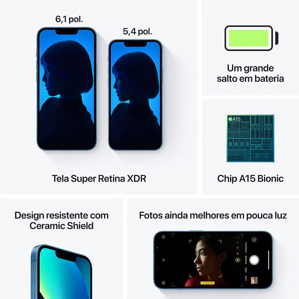 iPhone 13 Apple 128GB Azul Tela de 6,1”, Câmera Dupla de 12MP