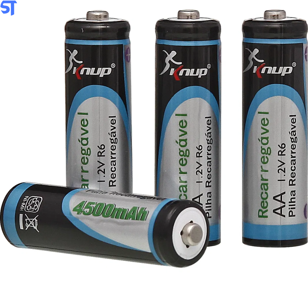 Carregador De Pilhas AA/AAA/9v Knup Kp-512AA Com 4 Pilhas De 4500mAh