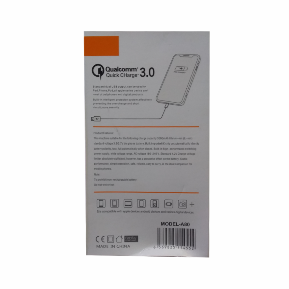 Carregador Celular Micro Usb 3.0  Mi A80 3.1A Branco