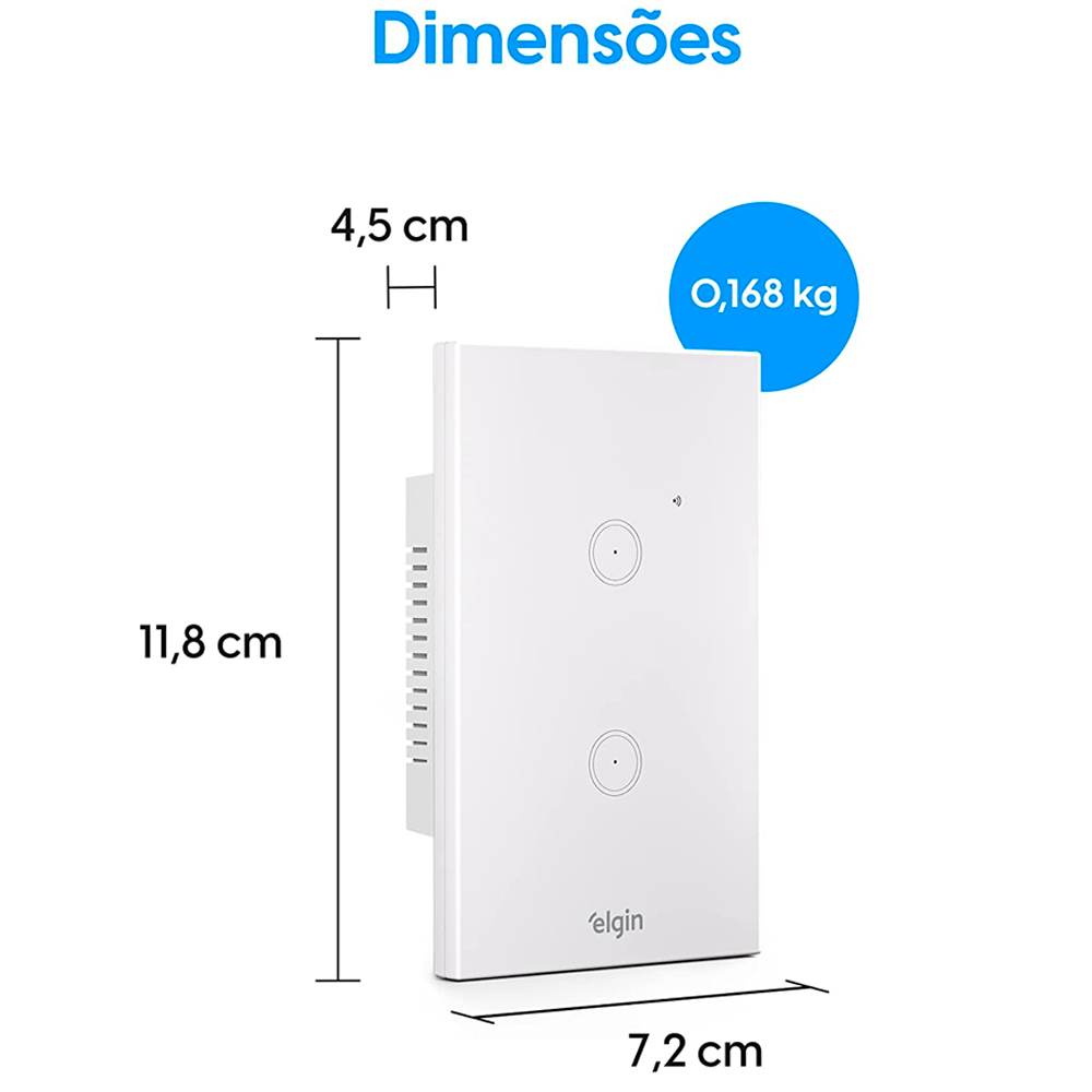 Interruptor Inteligente 2 Botões Touch Smart Wifi Elgin 8INTWIFI200 Compatível Com Alexa e Google Home