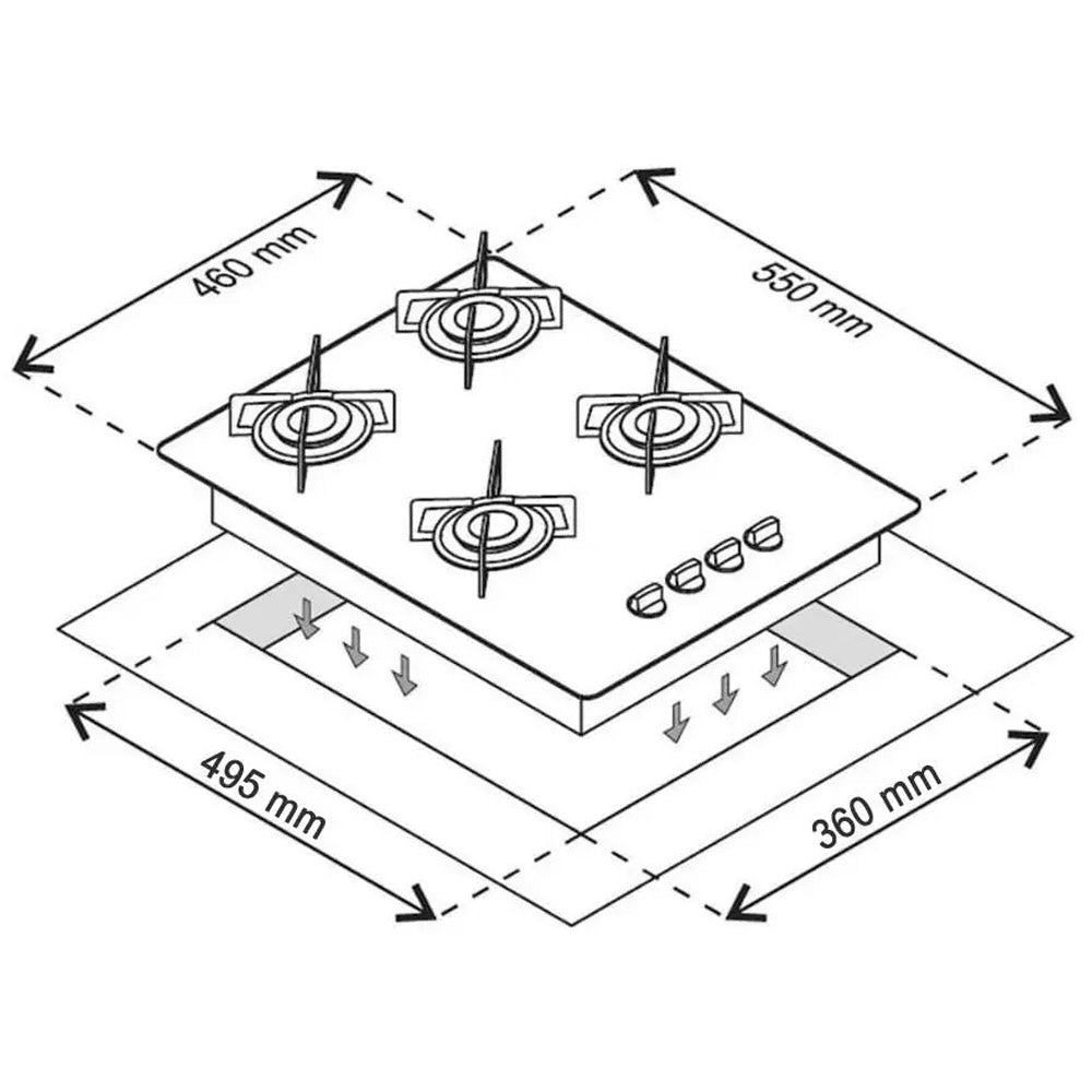 Fogão Cooktop Gás Chamalux 4 Bocas Ultra Chama Preto 127V/220V