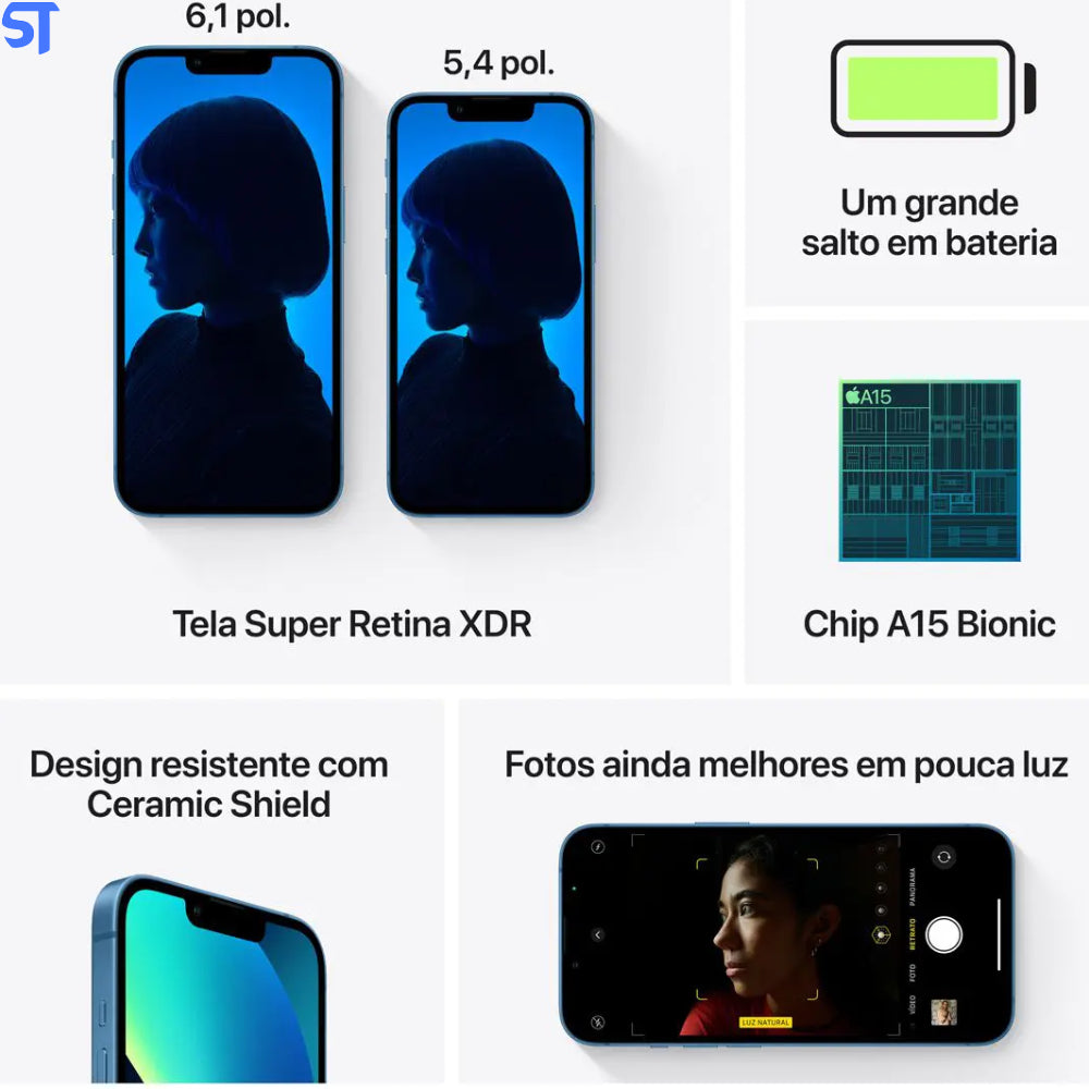 iPhone 13 Apple (256GB) Azul A2633, Tela de 6,1
