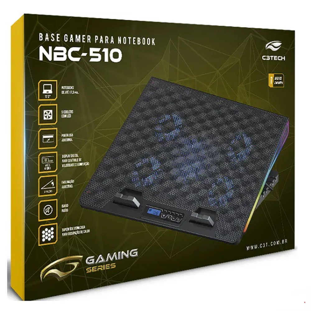 Suporte Base Para Notebook Gamer Led RGB Até 17,3 Gamer C3Tech NBC-510BK