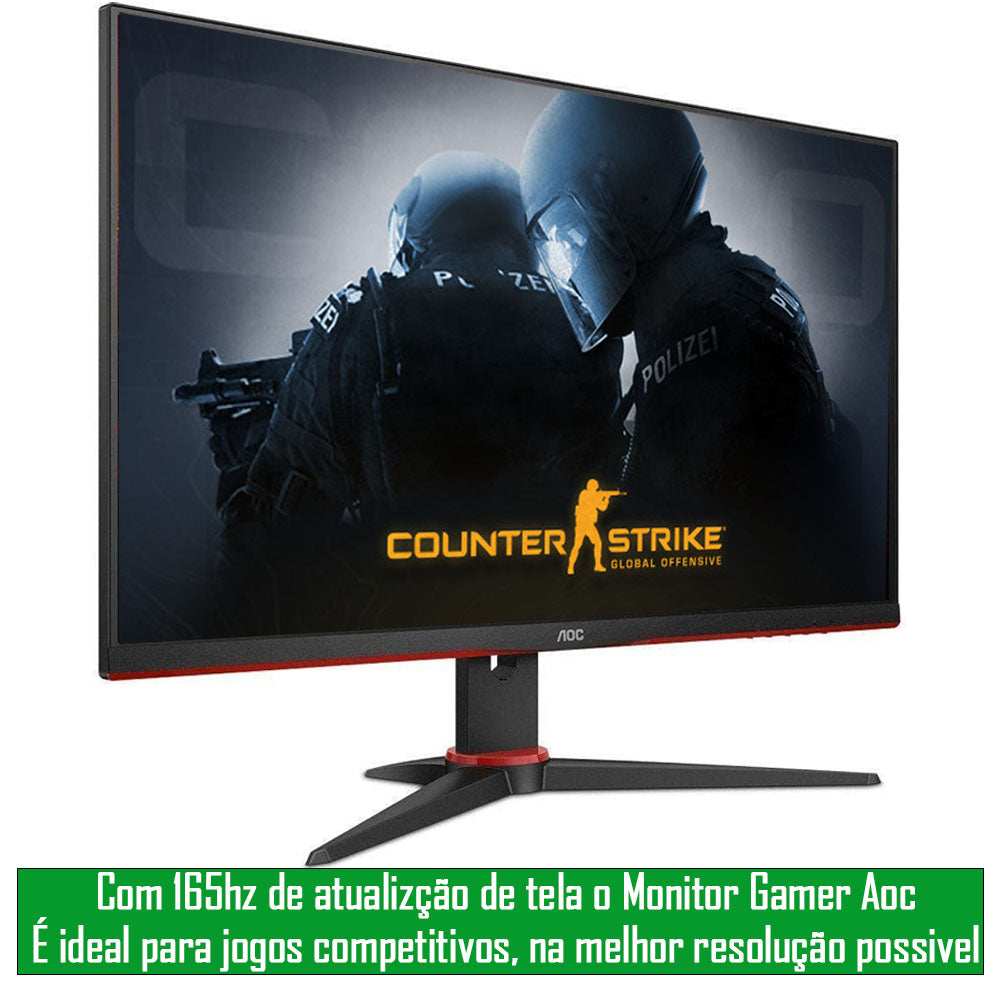 Monitor 24" Gamer AOC 24G2SE Full HD AMD FreeSync Premium Pro 165Hz 1ms Preto e Vermelho