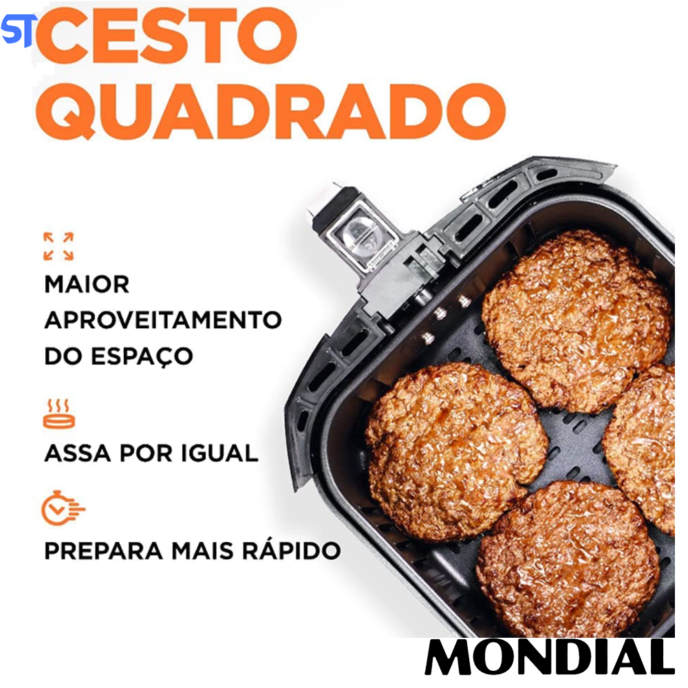 Fritadeira Elétrica sem Óleo/Air Fryer Mondial - Grand Family Inox AFN-50-BI Preto 5L com Timer