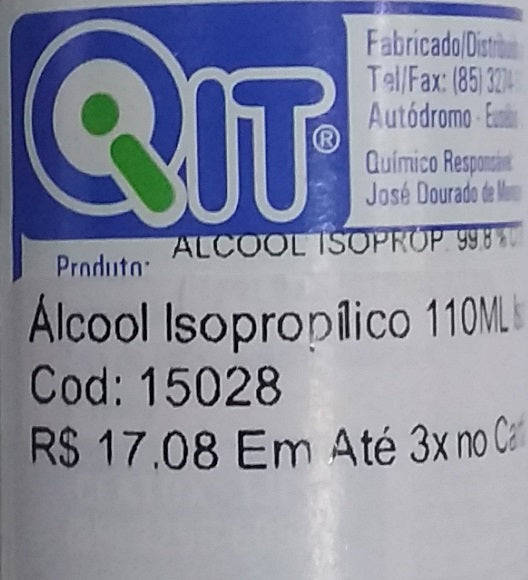 Álcool Isopropílico Qit 110ML Isoprop. 99.8% Para Limpeza Em Eletrônica