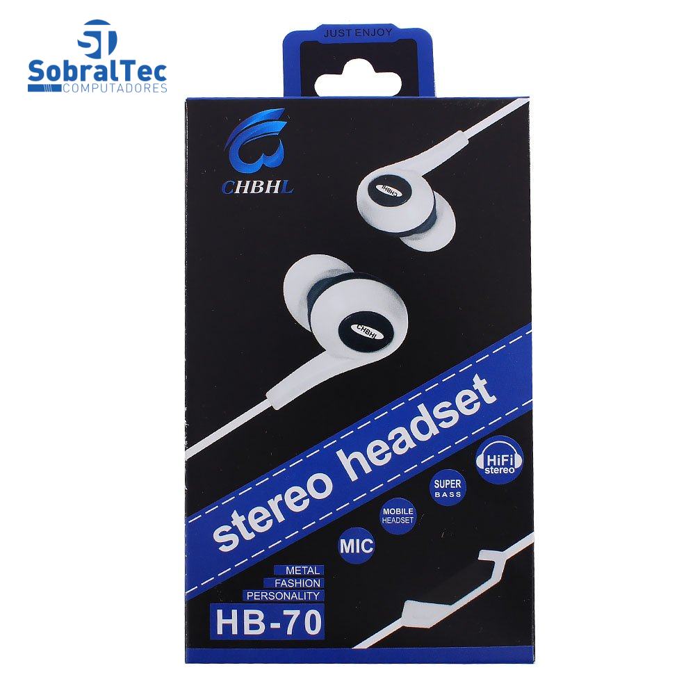Fone De Ouvido Intra-Auricular Controle De Volume Microfone Stereo Earphones CHBHL HB-70