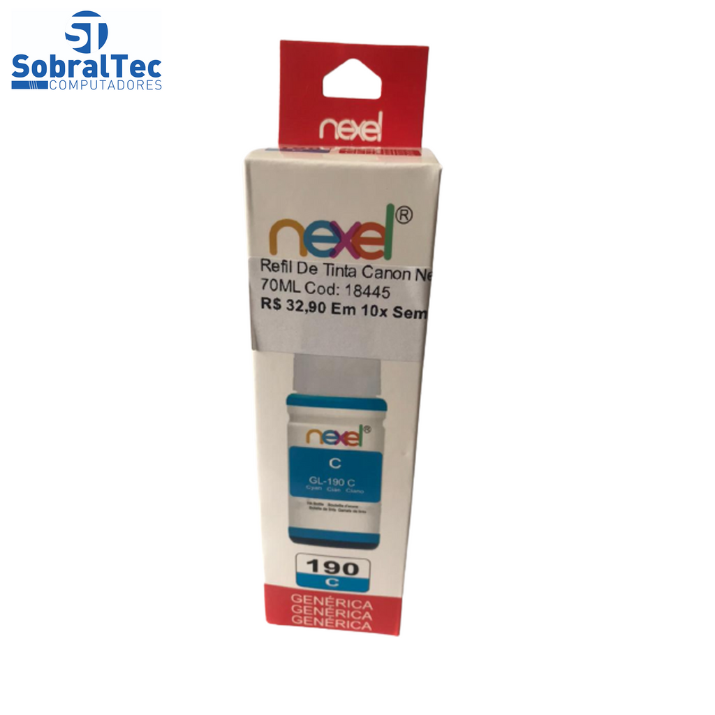 Refil De Tinta Compativel Canon Nexel Ciano GL-190 70ML- Para 1100-2100-3100-3102-4100-4102