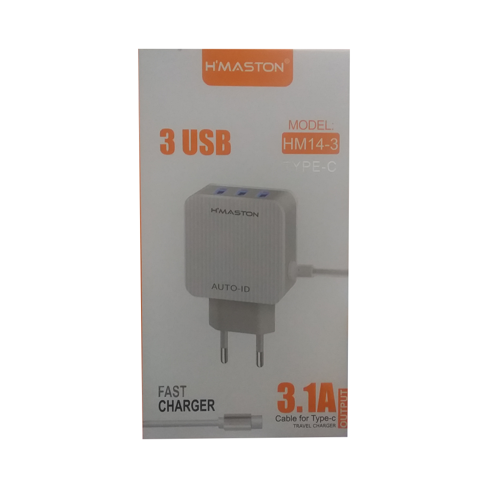 Carregador H'maston Tipo-C Três Usb Charger 3.1A HM14-3