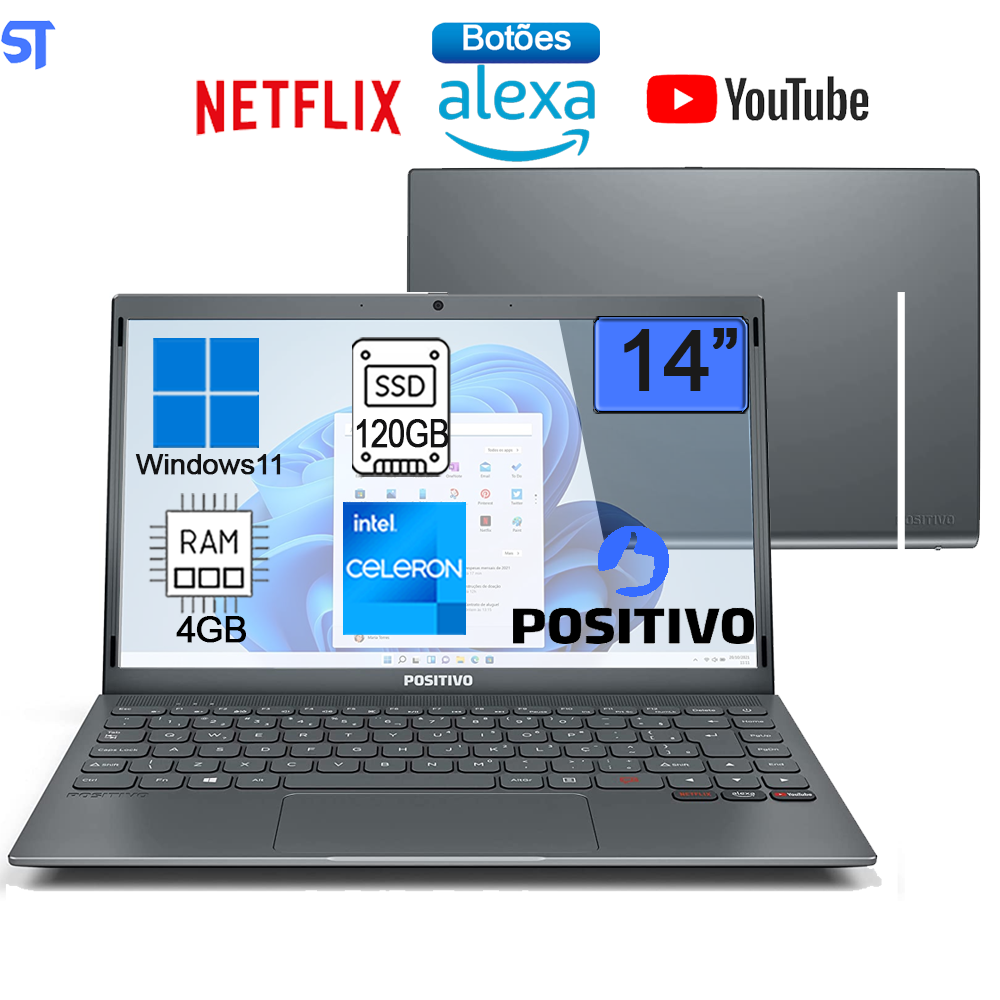 Notebook Positivo Motion C4120F-AX Intel Celeron Dual Core 4GB 120GB SSD 14