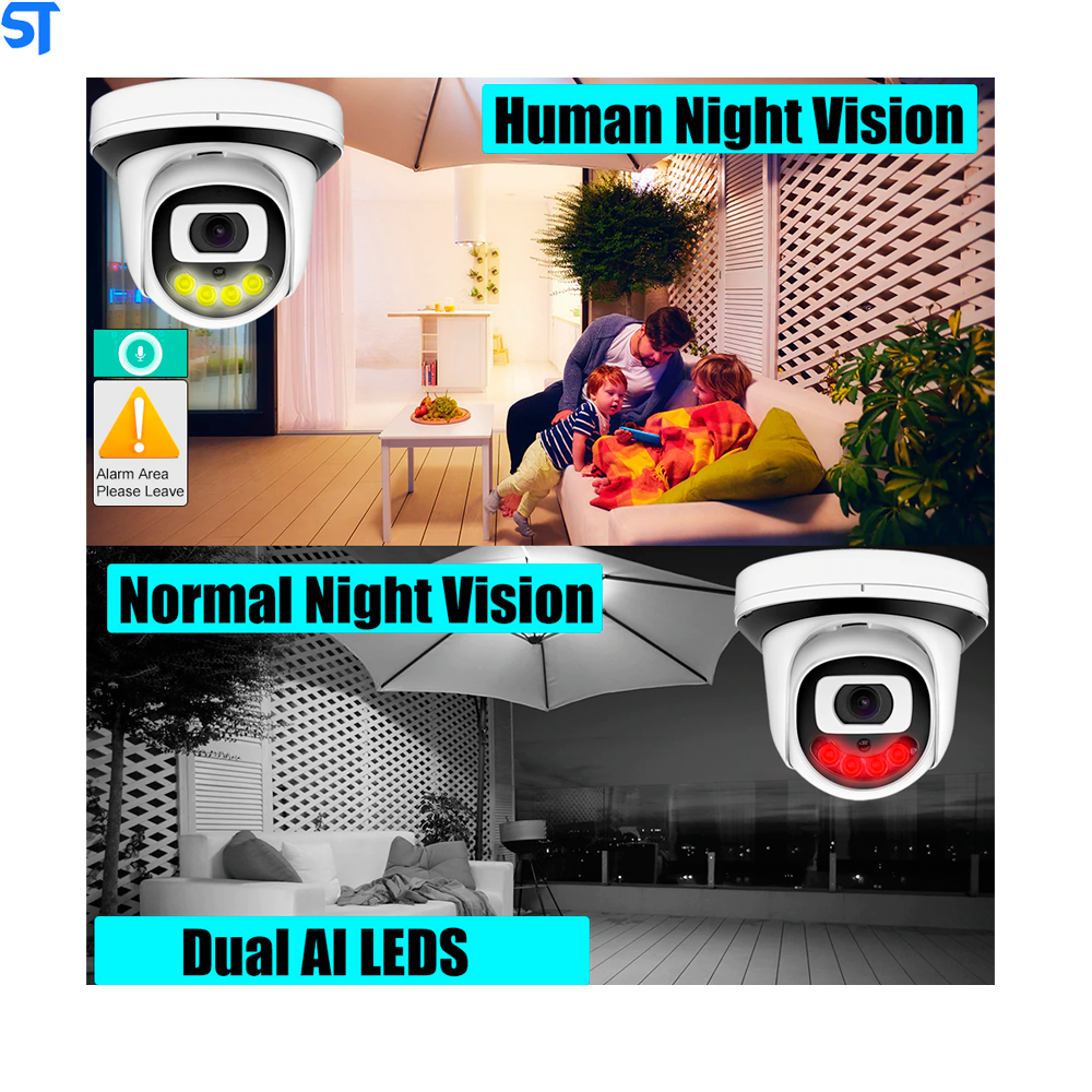 Câmera IP Dome 5MP 2K Full-HD-Detecção De Movimento-Dual Array Leds IR / Visão Noturna-Onvif NVR Áudio de duas vias