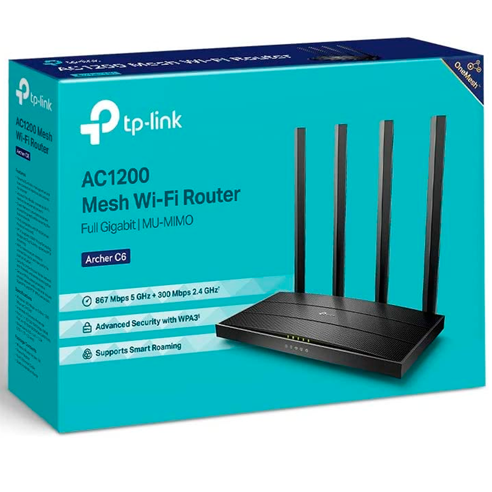 Roteador Wireless Mesh Tp-Link Archer C6 Ac1200 Dual Band Mu-Mimo Full Gigabit Com 4 Portas Gigabit