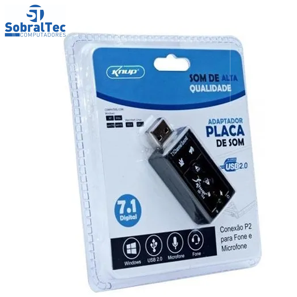 Placa De Som Ext. Usb - SKNUP - HB-T64 Som Virtual 7.1 E Microfone
