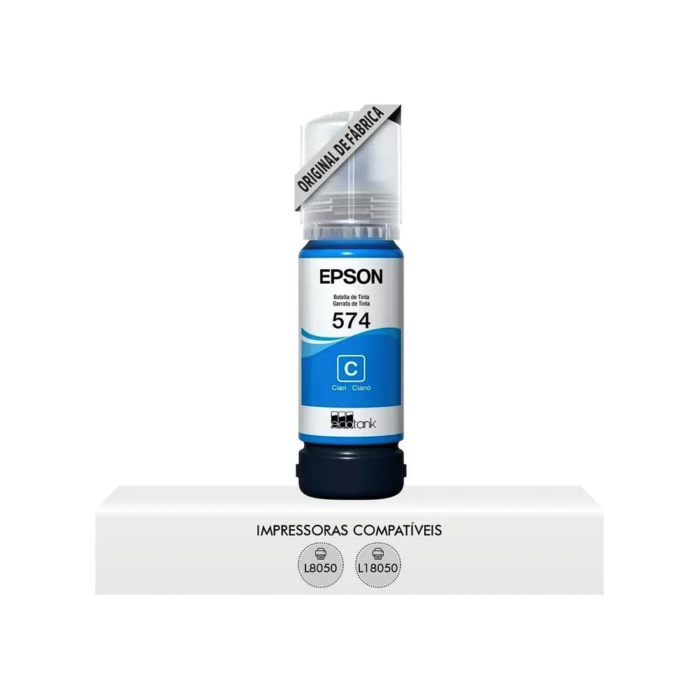 Refil de Tinta Epson 574 Cyano CY 70ml Original T574120 para EcoTank L8050/ L18050