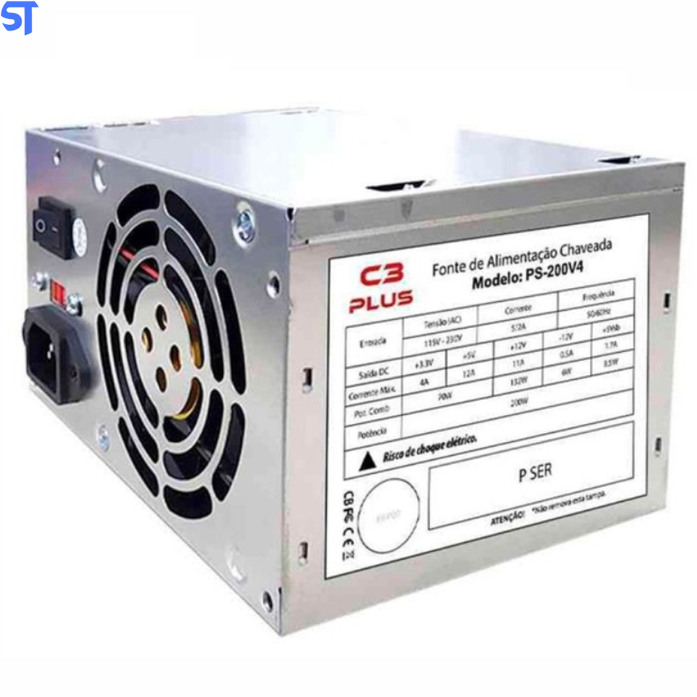 Fonte Atx 200W Potência Real S/ Cabo Com Caixa C3PLUS PS-200V4