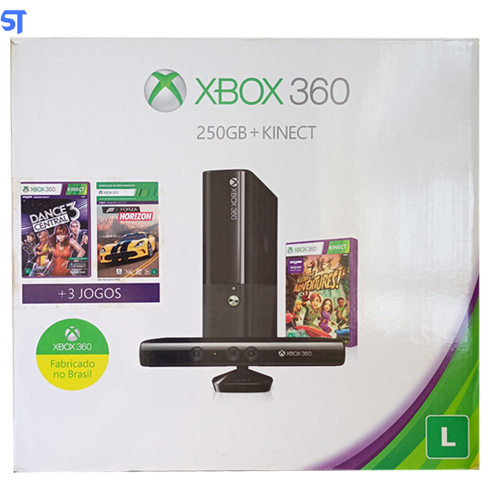 Console XBox 360 Slim HD 320GB Com 1 Controle e Kinect Desbloqueado Semi Novo + 2 Jogos